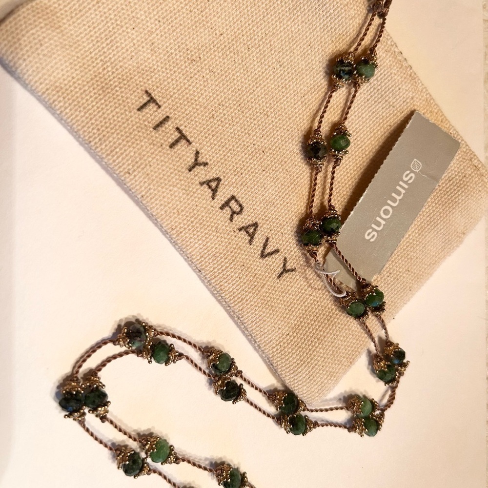 NWT TITYARAVY Green Gem & Gold Plated Women Necklace - Picture 2 of 3
